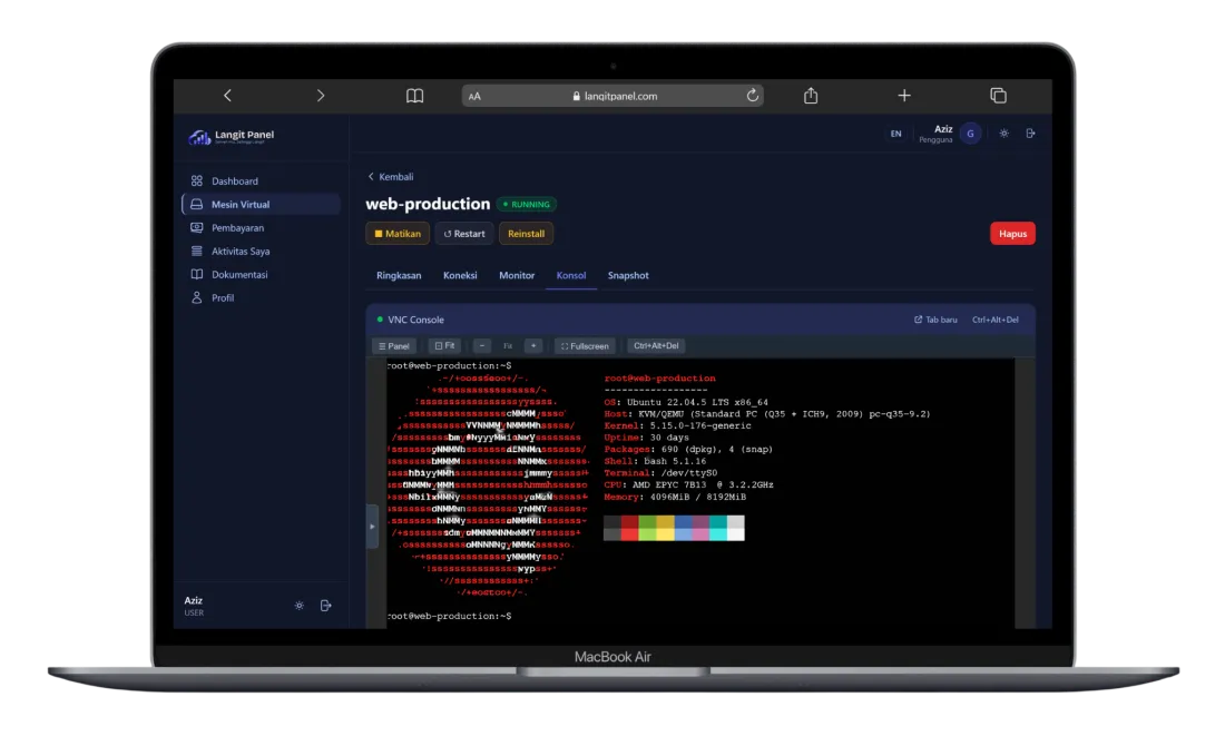 VNC Console Langit Panel